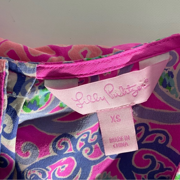 Lily Pulitzer Behind the Gates Iona Shell Top Silk Button Back Pink Purple Sz XS - Picture 2 of 16